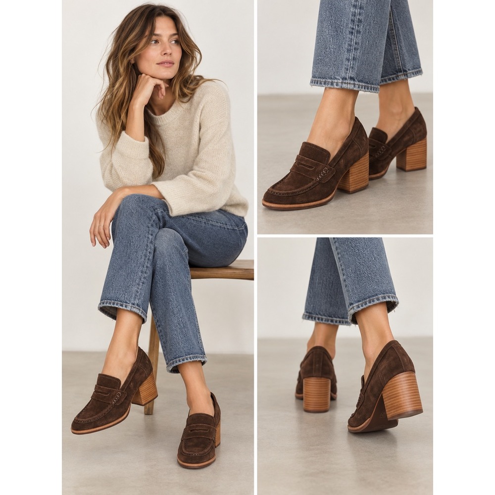 Kork-Ease Modeste Heeled Penny Loafer Women 7 Brown Suede Leather Dark Academia